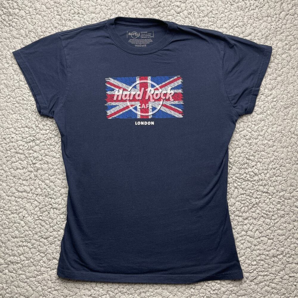 Hard Rock Cafe Shirt Womens XL Blue London Flag Travel Tee Cap Sleeve